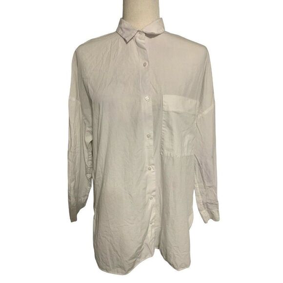 zara womens solid white long sleeve button down dress shirt top medium - Picture 1 of 6